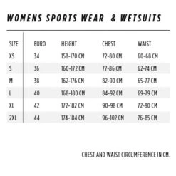 Jobe Savannah 2mm Shorty Wetsuit Women -WaveX Pro Outlet Store 303517201 sizetable 500x500 3